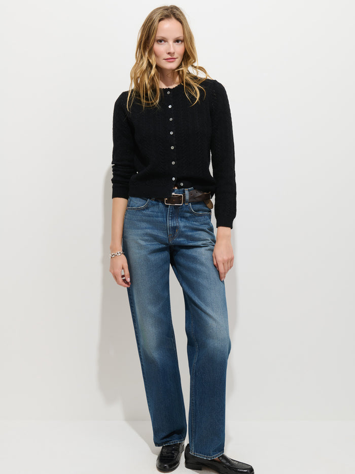 Sally Pointelle Cardigan in Wool Cotton