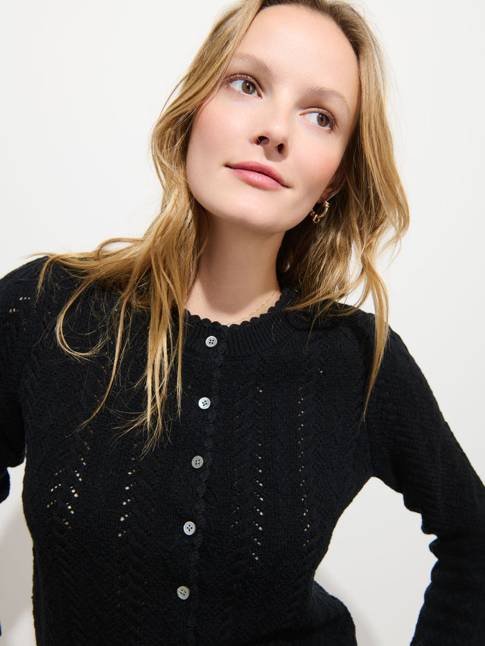 Sally Pointelle Cardigan in Wool Cotton