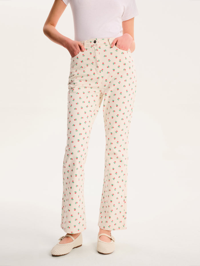 Sarah Jane All Over Rose Jeans in White