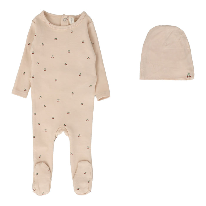 Scattered Cherry Footie Set - Pale Peach Base