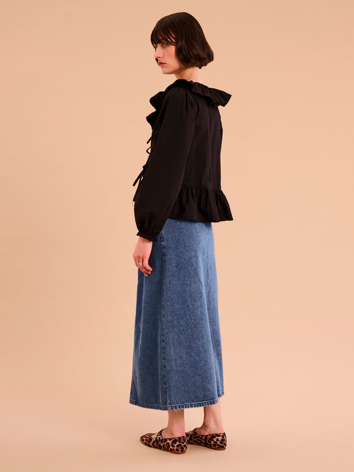 Selena Frill Blouse in Black