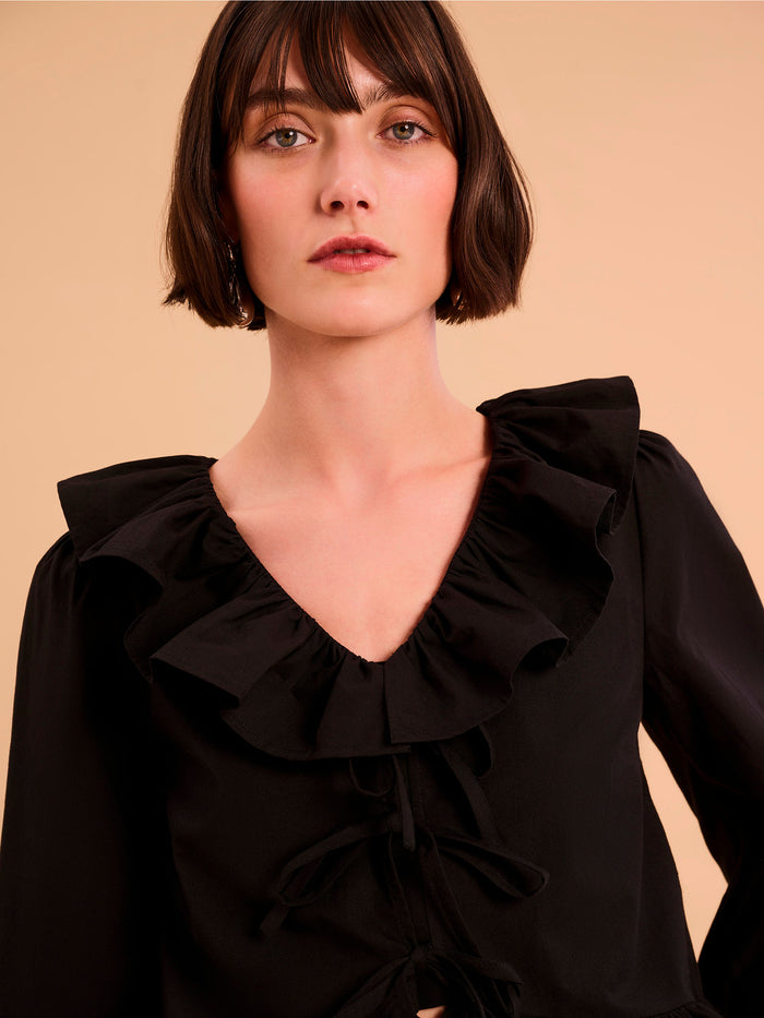 Selena Frill Blouse in Black