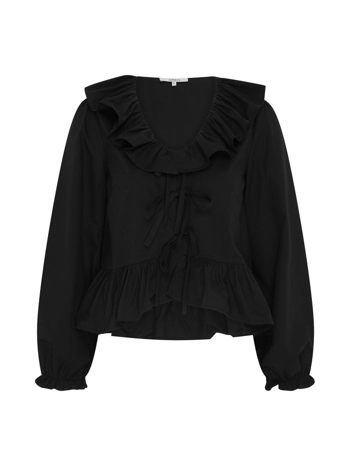 Selena Frill Blouse in Black