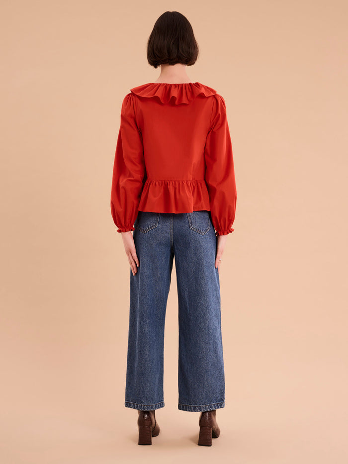 Selena Frill Blouse in Red