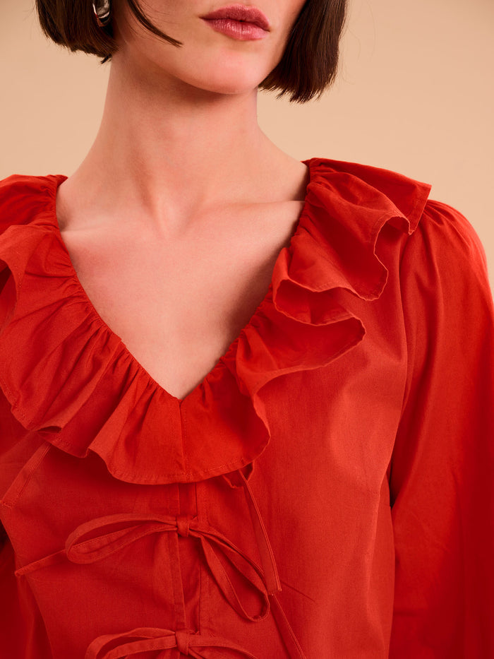 Selena Frill Blouse in Red