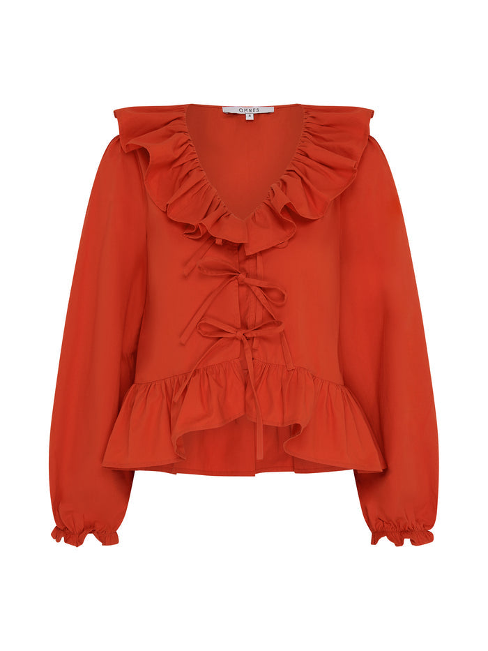 Selena Frill Blouse in Red