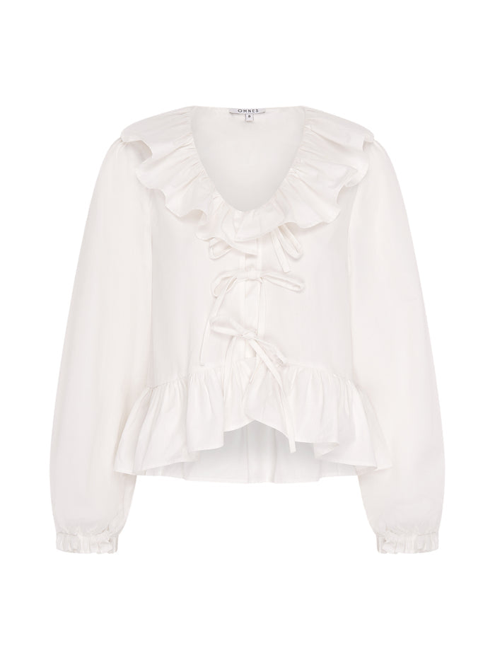 Selena Frill Blouse in White