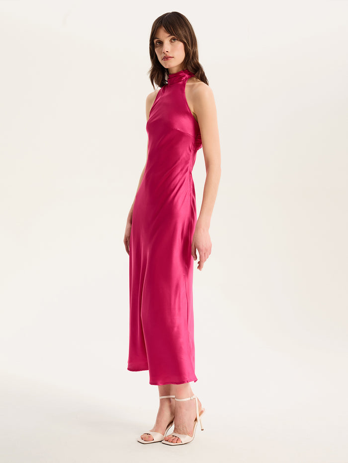 Seychelles Drape Back Detail Dress in Magenta