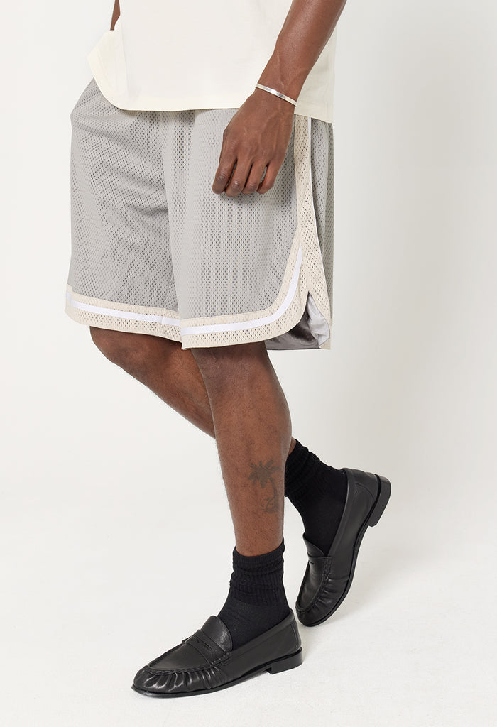 Shaolin Oversized Court Shorts / Grey x Tan