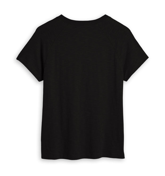 Short Sleeve Jersey Slub V Neck Tee - Black
