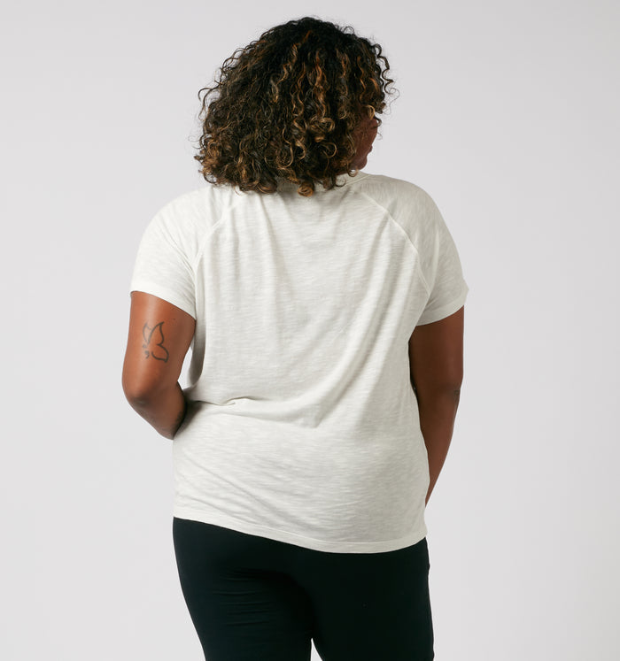 Short Sleeve Jersey Slub V Neck Tee - Natural