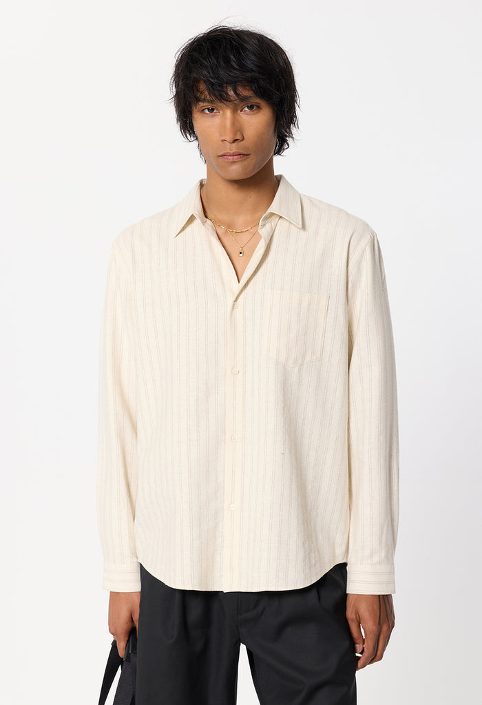 Silk Linen Cloak Button Up / Salt Stripe