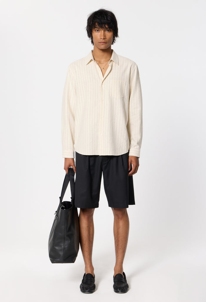 Silk Linen Cloak Button Up / Salt Stripe