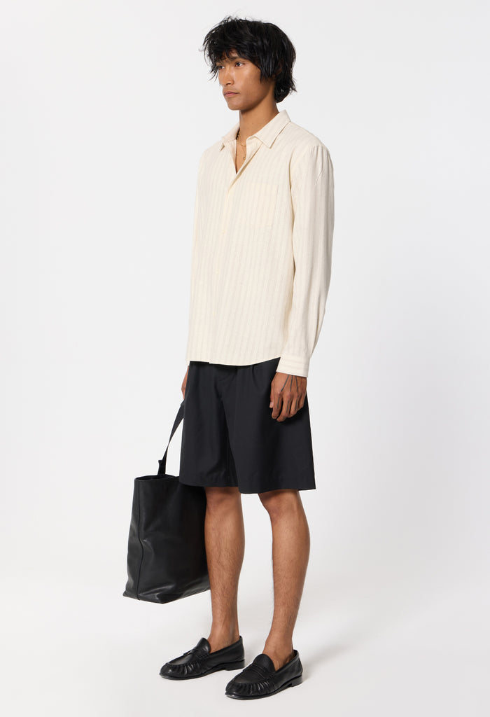 Silk Linen Cloak Button Up / Salt Stripe