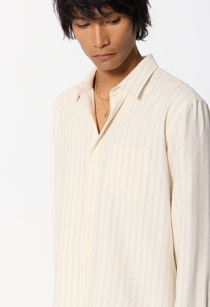 Silk Linen Cloak Button Up / Salt Stripe