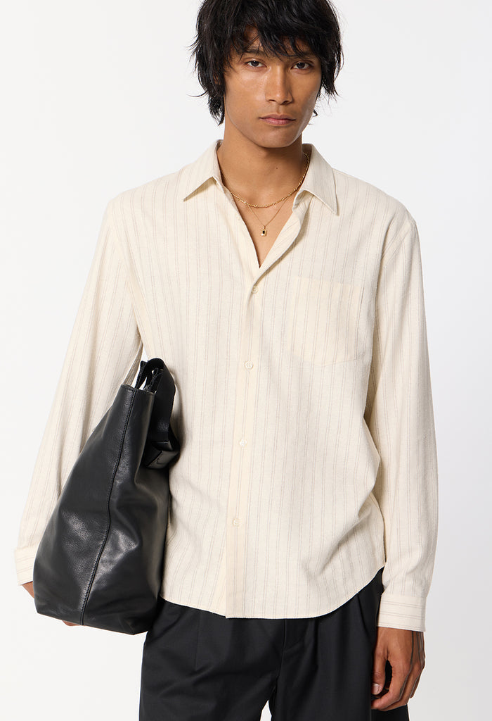 Silk Linen Cloak Button Up / Salt Stripe