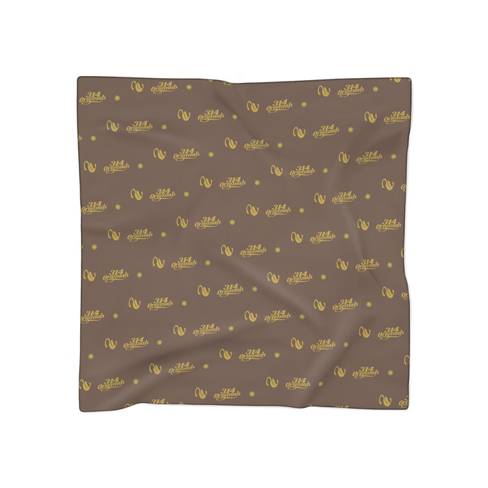 Silky Brown Logo Scarf — Gold Script Pattern Polyester Scarf - 314 Originals