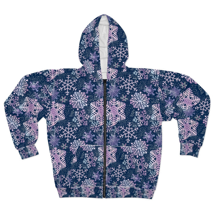 Snowflake All-Over Zip Hoodie — Navy & Pink Winter Pattern - 314 Originals