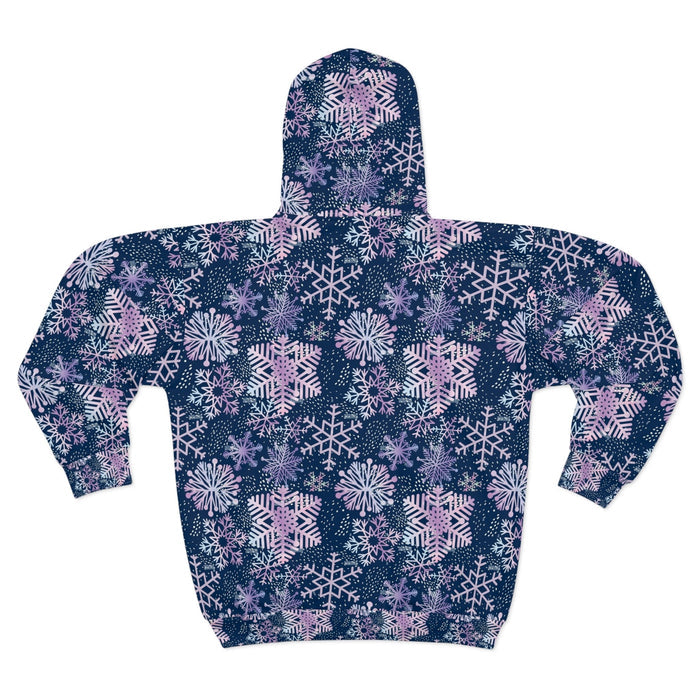 Snowflake All-Over Zip Hoodie — Navy & Pink Winter Pattern - 314 Originals