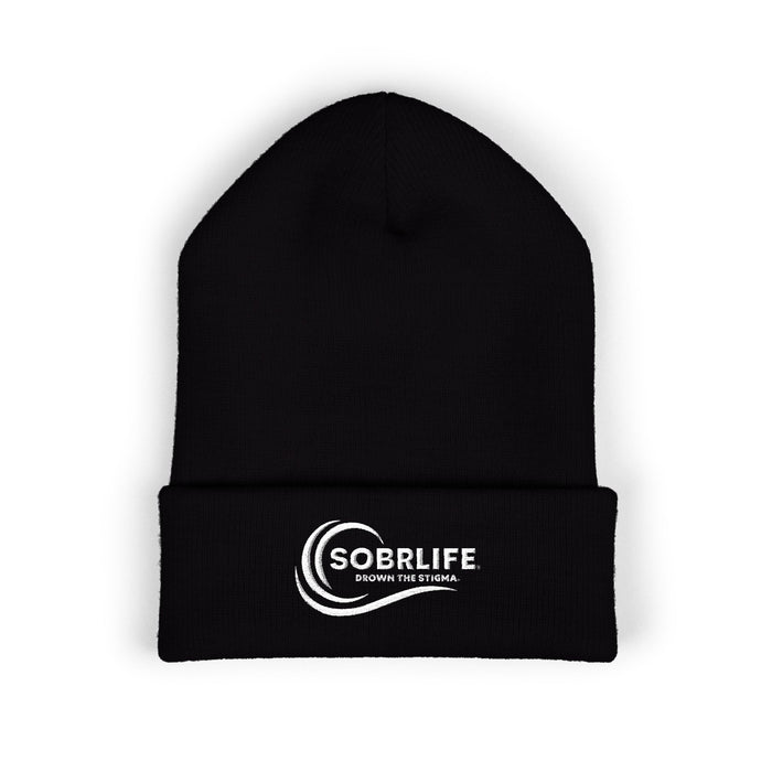 SOBRLIFE Embroidered Classic Cuffed Beanie - White Logo