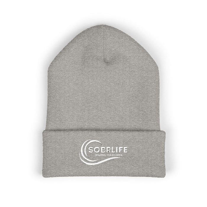 SOBRLIFE Embroidered Classic Cuffed Beanie - White Logo