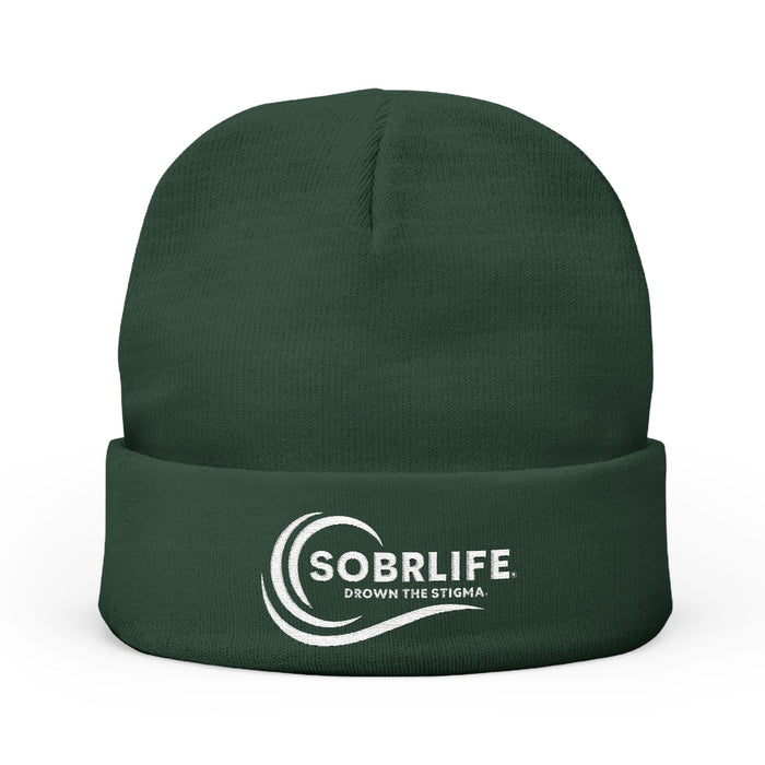 SOBRLIFE Embroidered Knit Beanie - White Logo