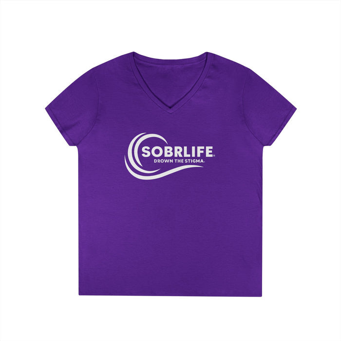 SOBRLIFE Ladies' V-Neck T-Shirt - White Logo