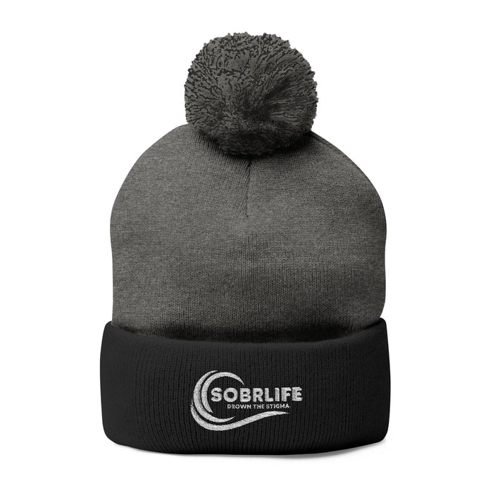 SOBRLIFE Pom-Pom Knit Cap with Embroidery - White Logo