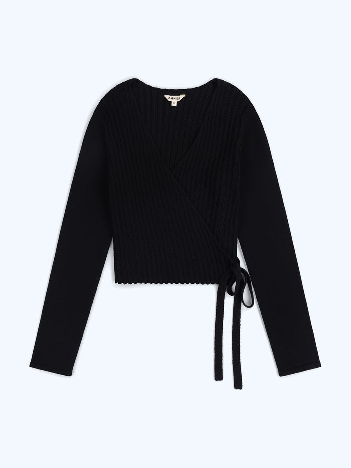 Soleil Knitted Wrap Top in Black