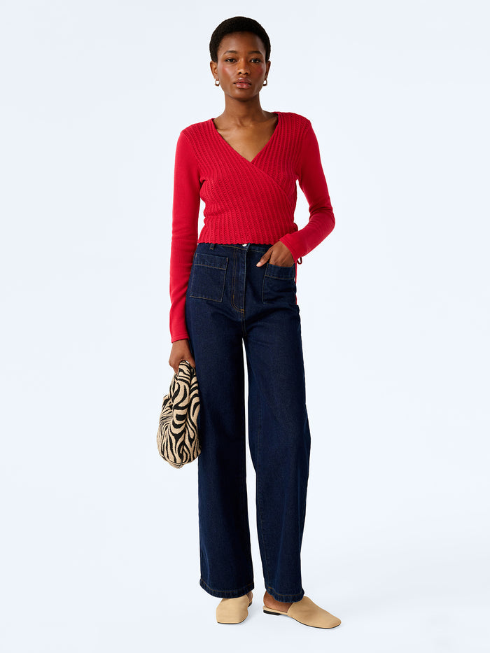 Soleil Knitted Wrap Top in Red