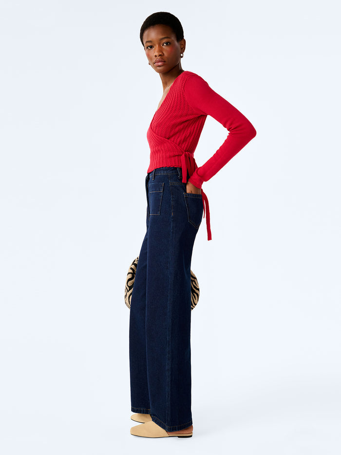 Soleil Knitted Wrap Top in Red
