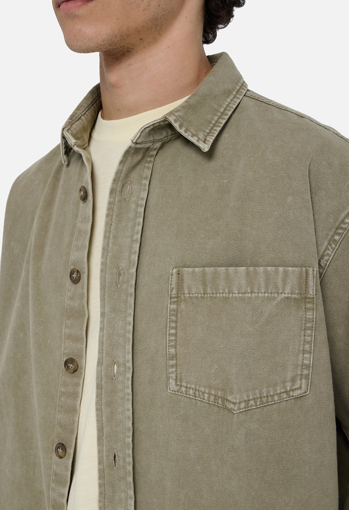 Solid Hemi Oversized Shirt / Washed Khaki