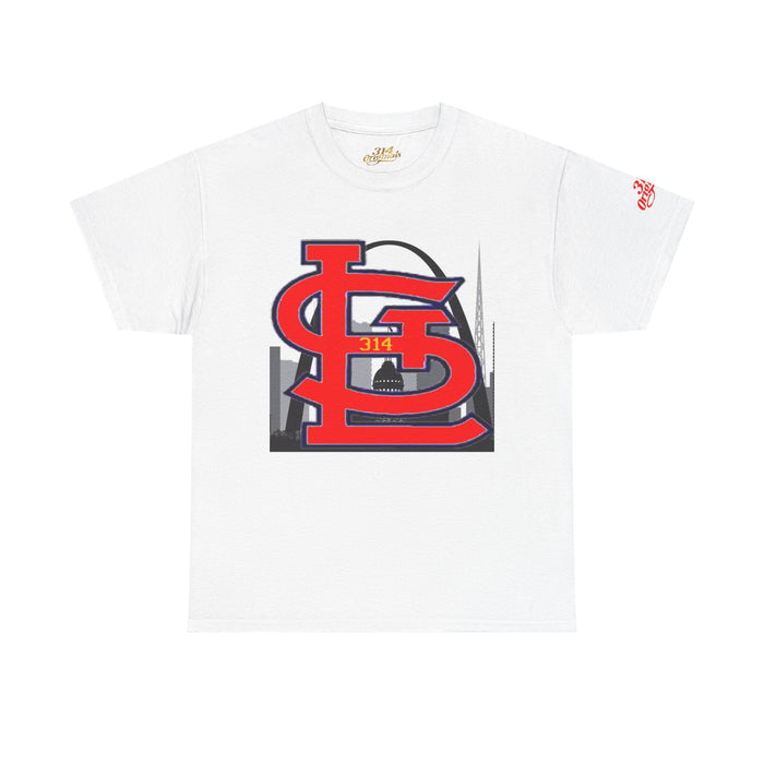 St. Louis Skyline Tee — Red STL Lettering Graphic T-Shirt - 314 Originals