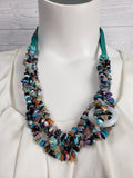 Stone Beaded Multi-Strand w/ Satin Cord Necklace