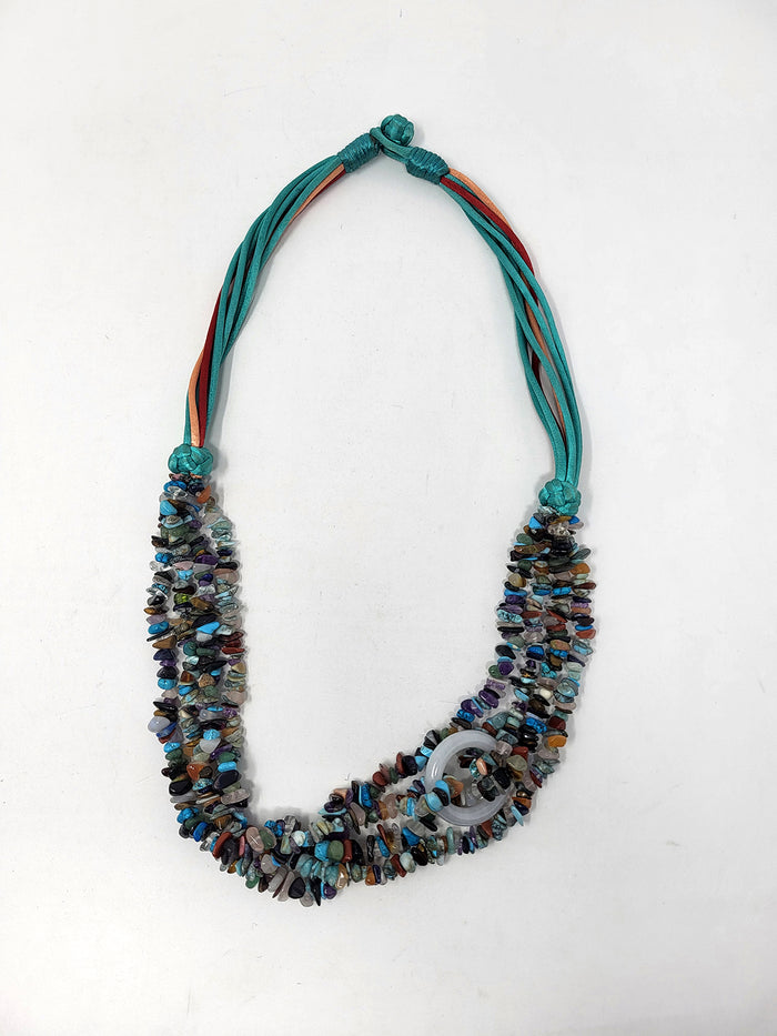 Stone Beaded Multi-Strand w/ Satin Cord Necklace