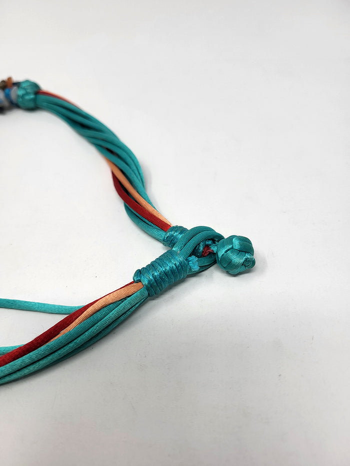 Stone Beaded Multi-Strand w/ Satin Cord Necklace