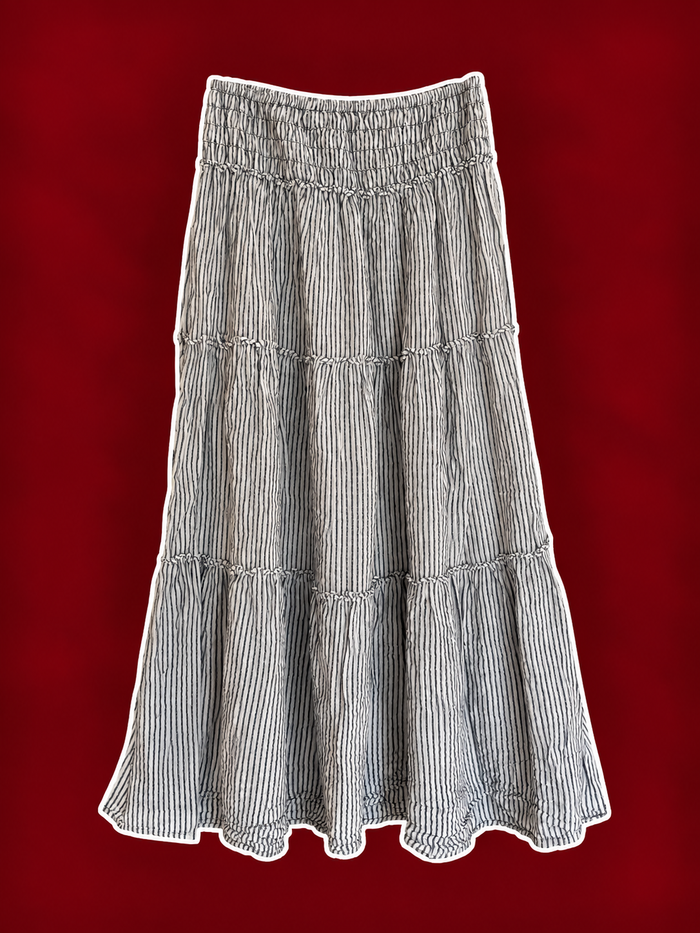 Striped Tiered Maxi Skirt with Smocked Waist