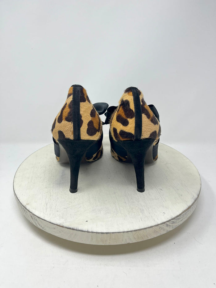 Stuart Weitzman Size 10 Black & Brown Animal Print Heels