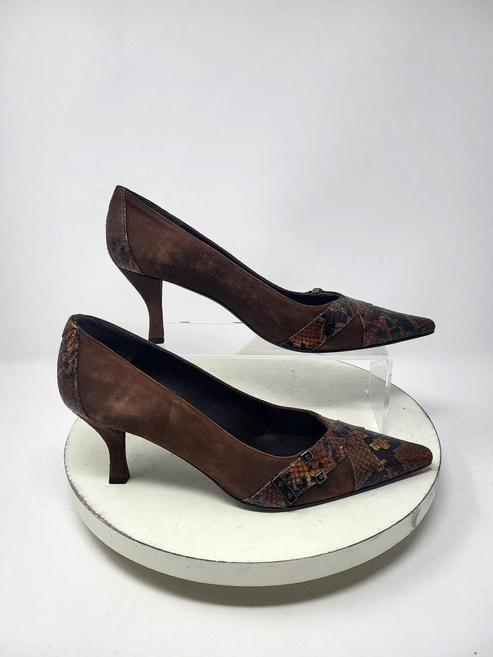 Stuart Weitzman Size 8N Brown Suede Snake Pumps