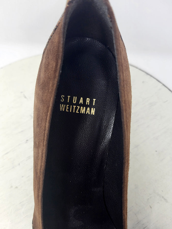 Stuart Weitzman Size 8N Brown Suede Snake Pumps