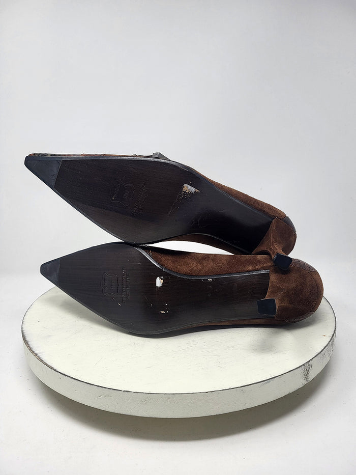 Stuart Weitzman Size 8N Brown Suede Snake Pumps