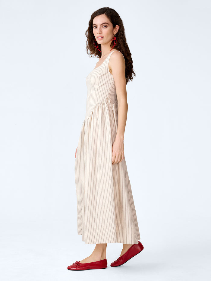 Suri Dress in Cream and Black Stripe