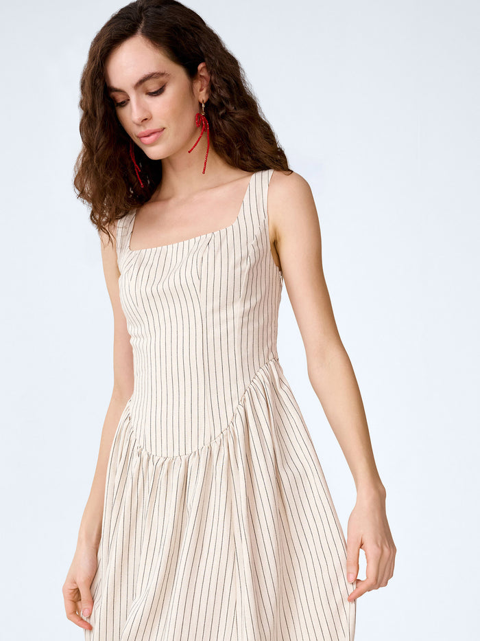 Suri Dress in Cream and Black Stripe