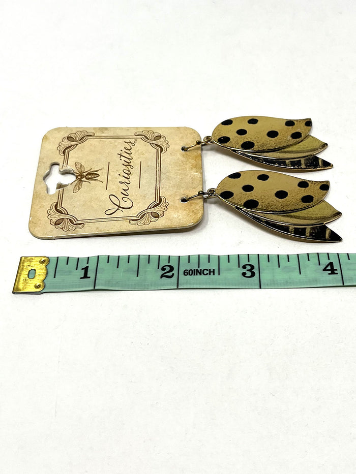 Susan Winget Gold & Black Metal Leaves Dangle Earrings