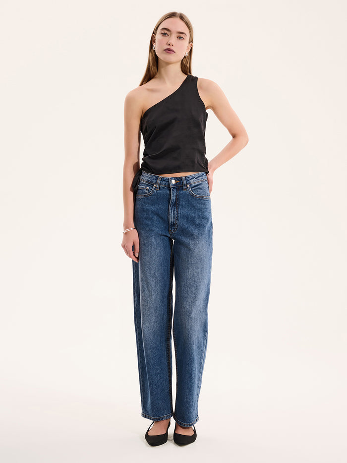 Sweeny One Shoulder Top in Black