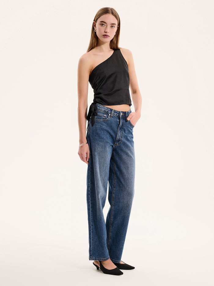 Sweeny One Shoulder Top in Black