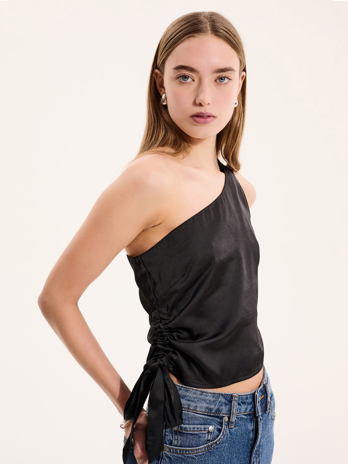 Sweeny One Shoulder Top in Black