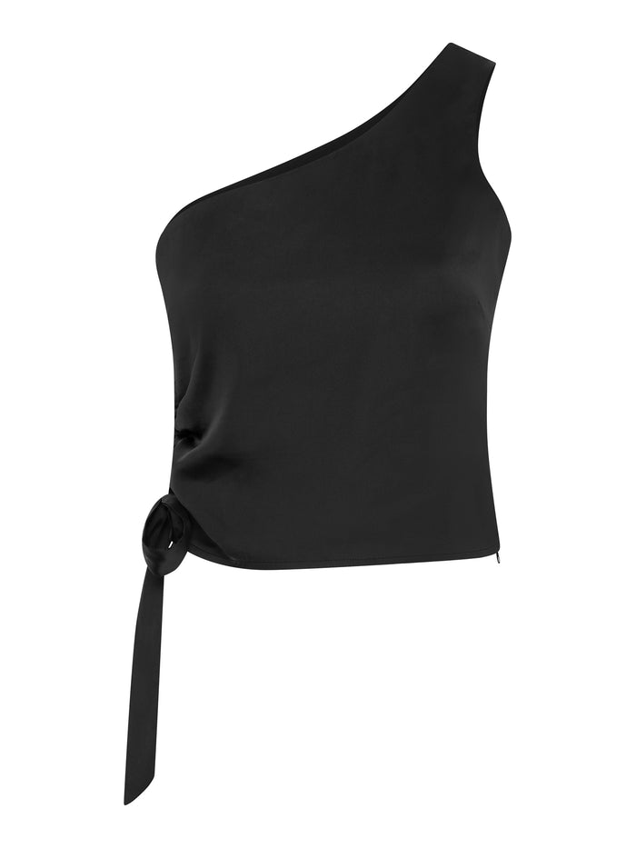 Sweeny One Shoulder Top in Black