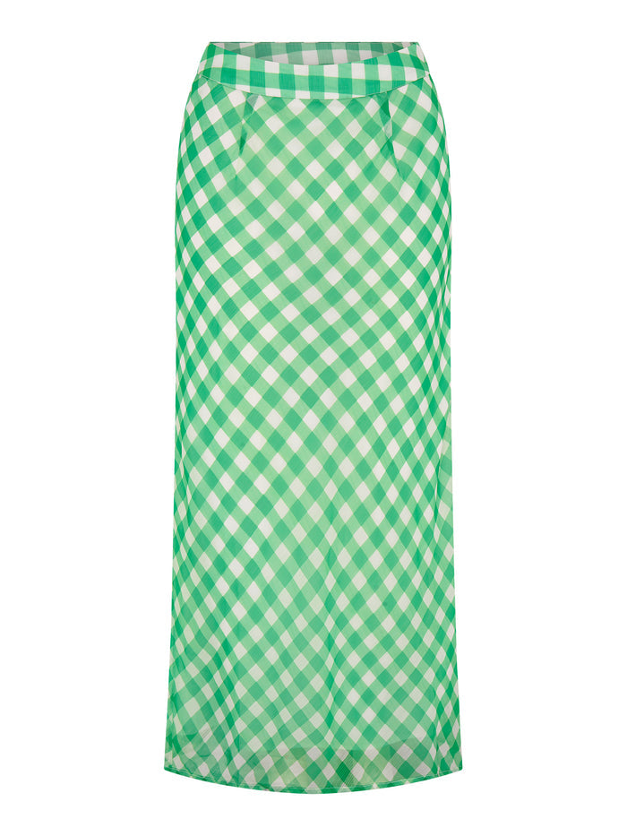 Tabitha Maxi Skirt in Cream and Green Check