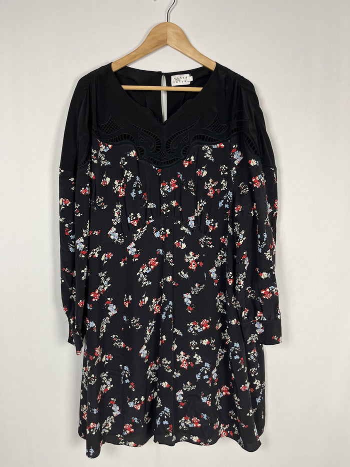 Tanya Taylor Size 22 Black & Red Ditsy Floral Mini Dress